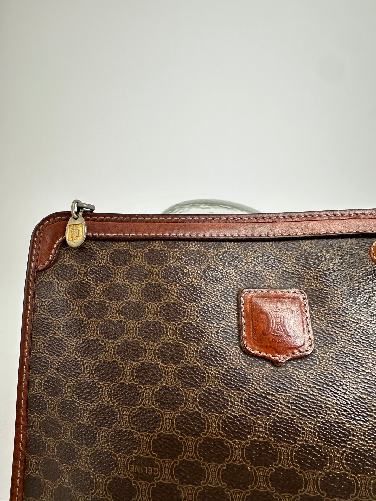 Vintage Celine Paris Leather Monogram Clutch Brown