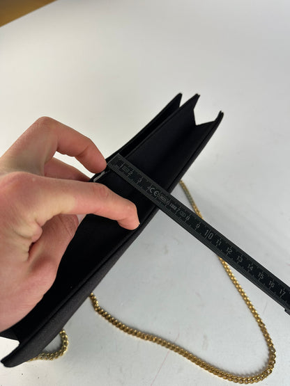 Vintage Dior CD Logo Satin Evening Clutch with Chain Black