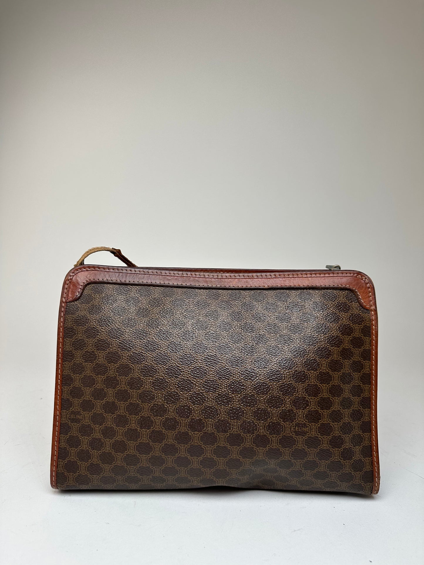 Vintage Celine Paris Leather Monogram Clutch Brown