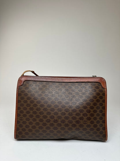 Vintage Celine Paris Leather Monogram Clutch Brown