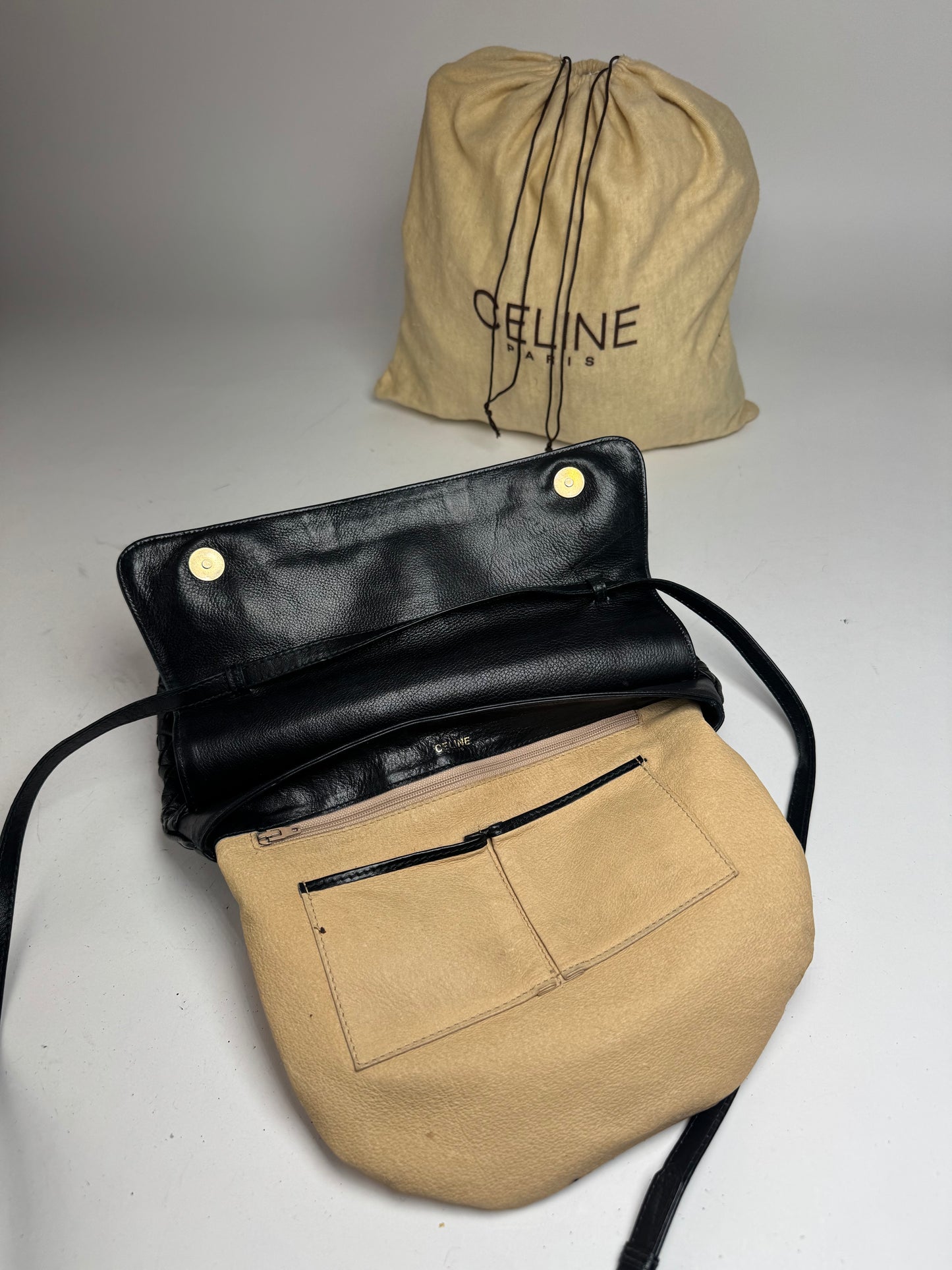 Vintage Celine Paris Braided Leather Bag Black
