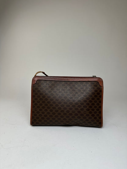 Vintage Celine Paris Leather Monogram Clutch Brown