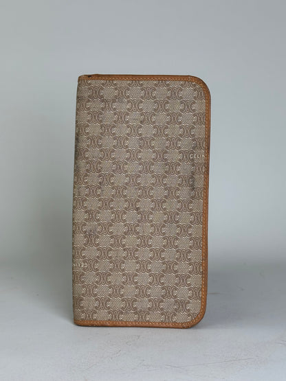 Vintage Celine Macadam Canvas Zip Wallet Beige Brown