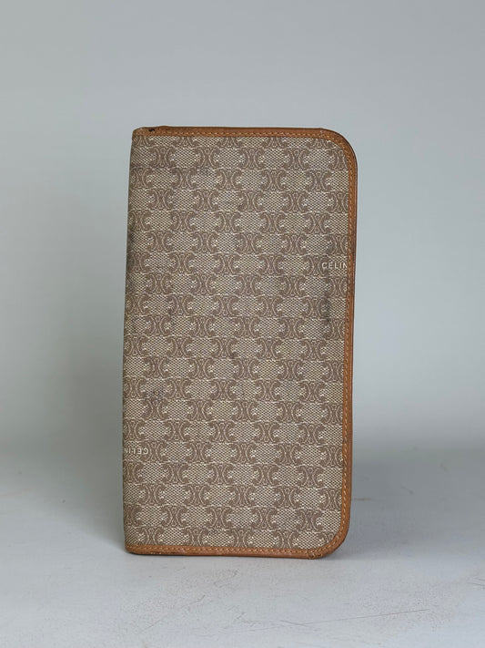 Vintage Celine Macadam Canvas Zip Wallet Beige Brown