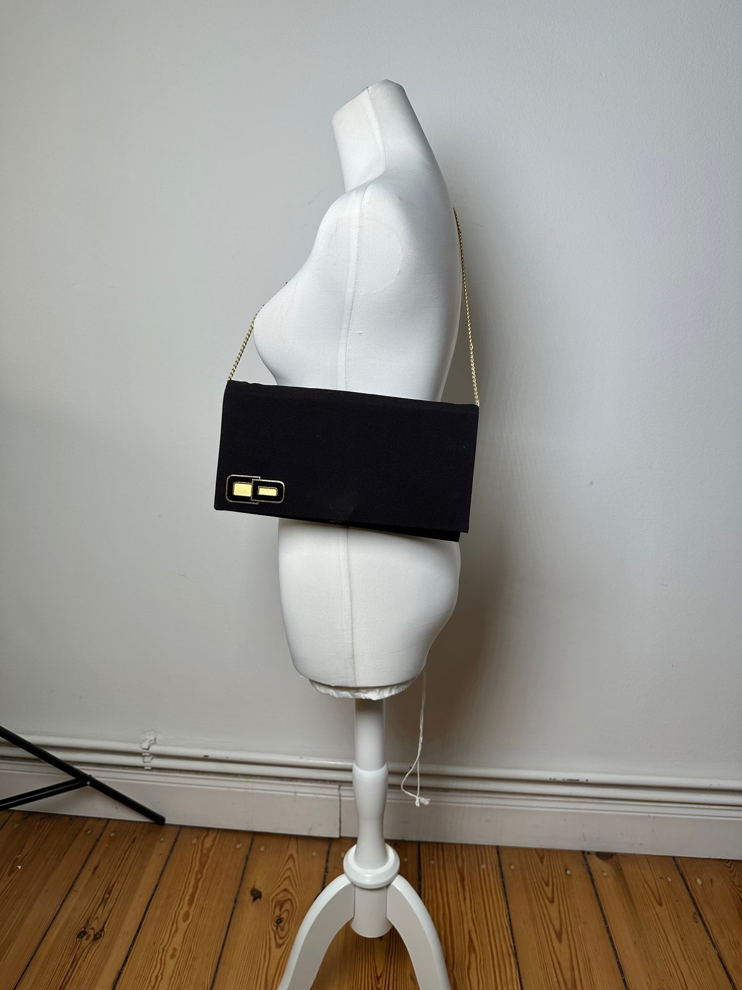 Vintage Dior CD Logo Satin Evening Clutch with Chain Black