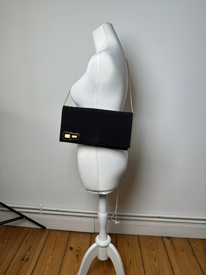 Vintage Dior CD Logo Satin Evening Clutch with Chain Black