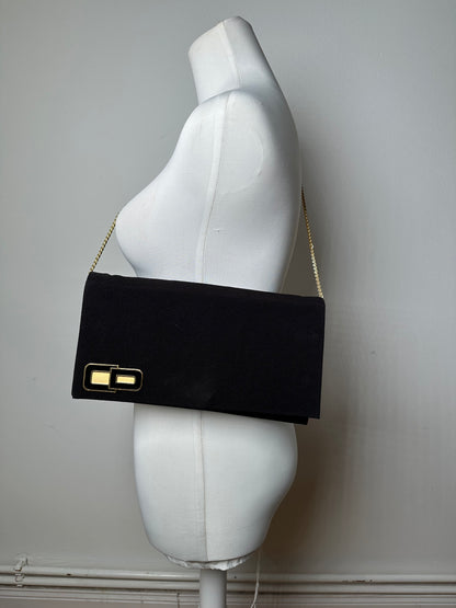 Vintage Dior CD Logo Satin Evening Clutch with Chain Black