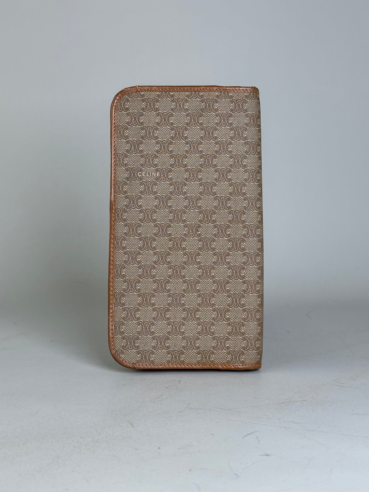 Vintage Celine Macadam Canvas Zip Wallet Beige Brown