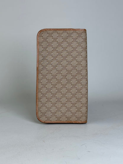 Vintage Celine Macadam Canvas Zip Wallet Beige Brown