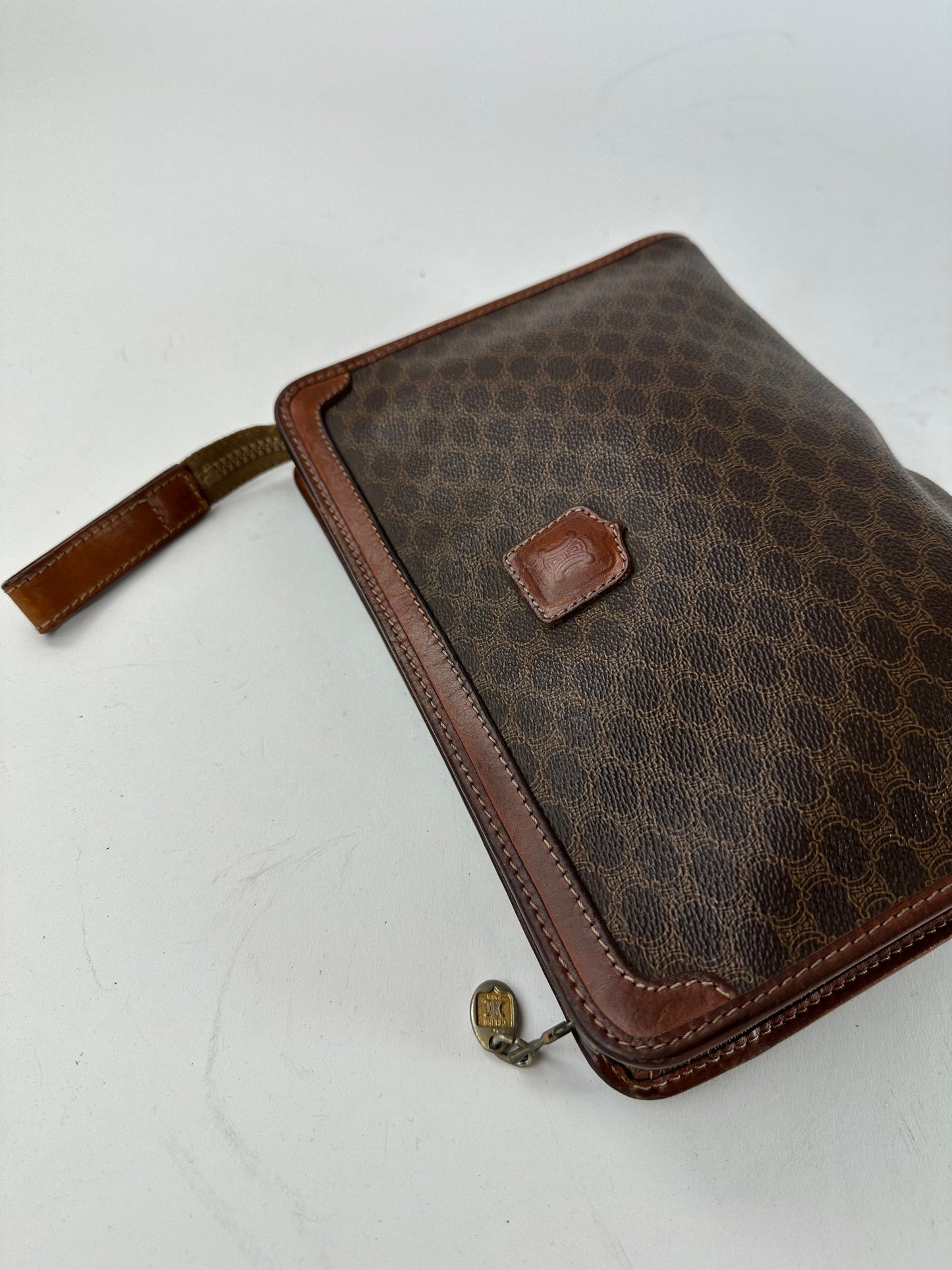 Vintage Celine Paris Leather Monogram Clutch Brown