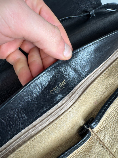 Vintage Celine Paris Braided Leather Bag Black