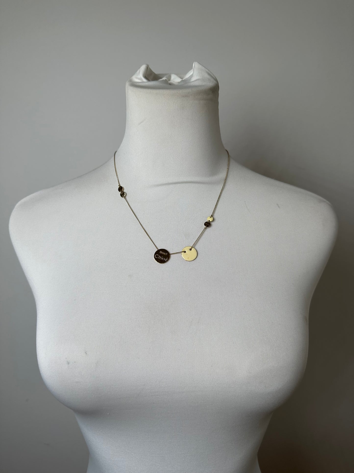 Vintage Chloé Logo Engraved Necklace Gold Metal Early 2000s