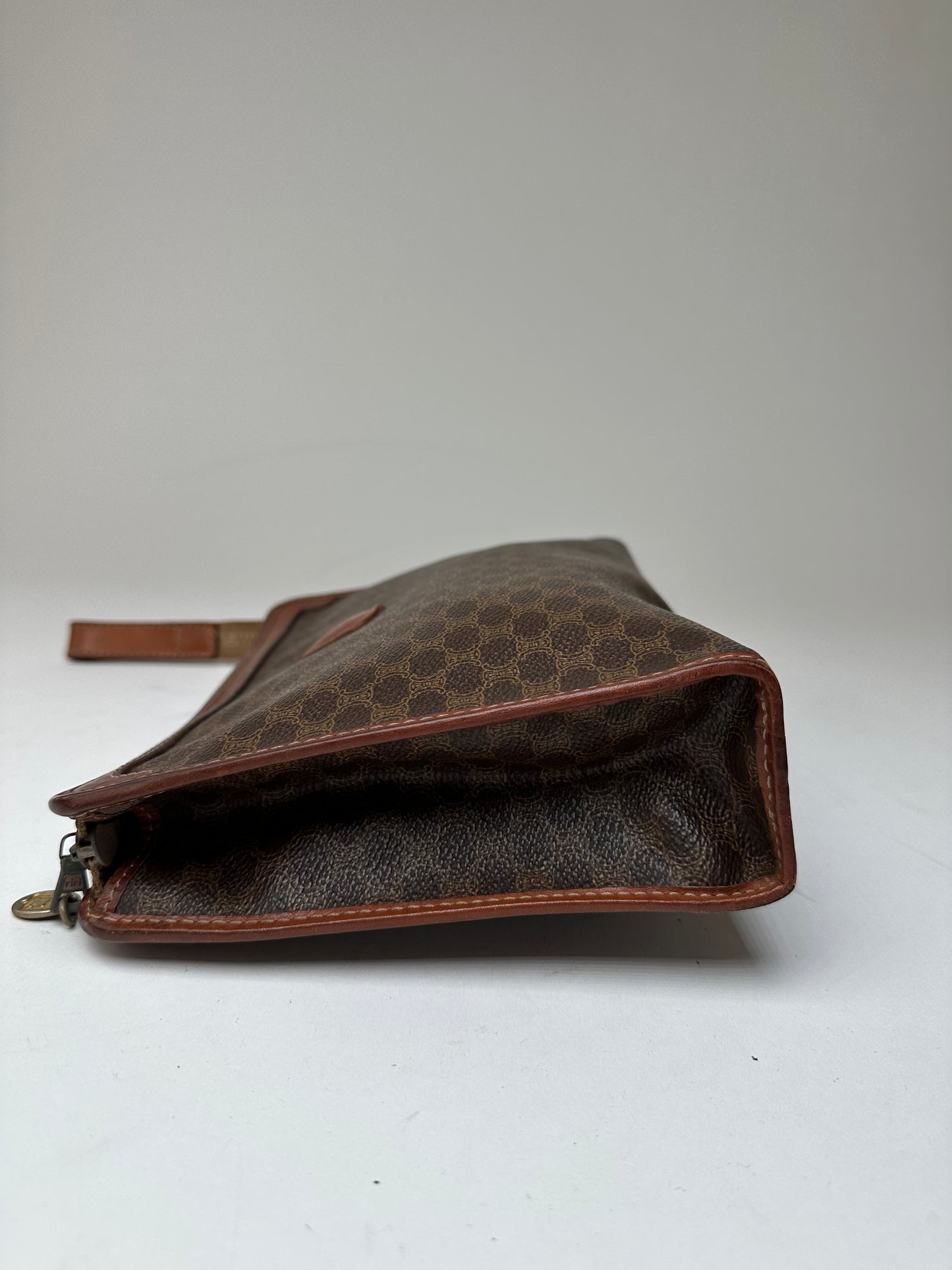 Vintage Celine Paris Leather Monogram Clutch Brown