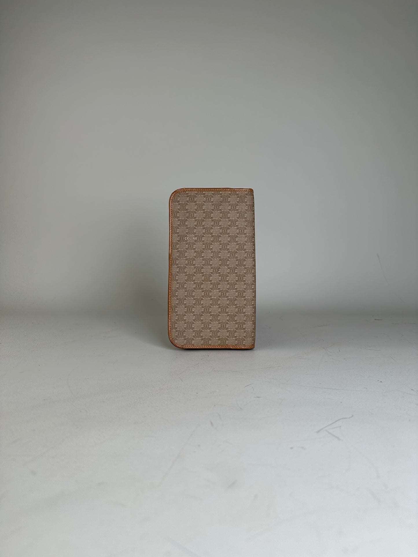 Vintage Celine Macadam Canvas Zip Wallet Beige Brown