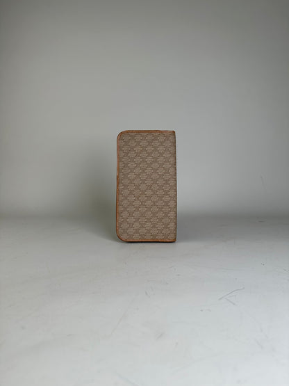 Vintage Celine Macadam Canvas Zip Wallet Beige Brown