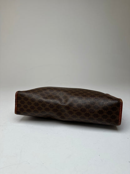 Vintage Celine Paris Leather Monogram Clutch Brown