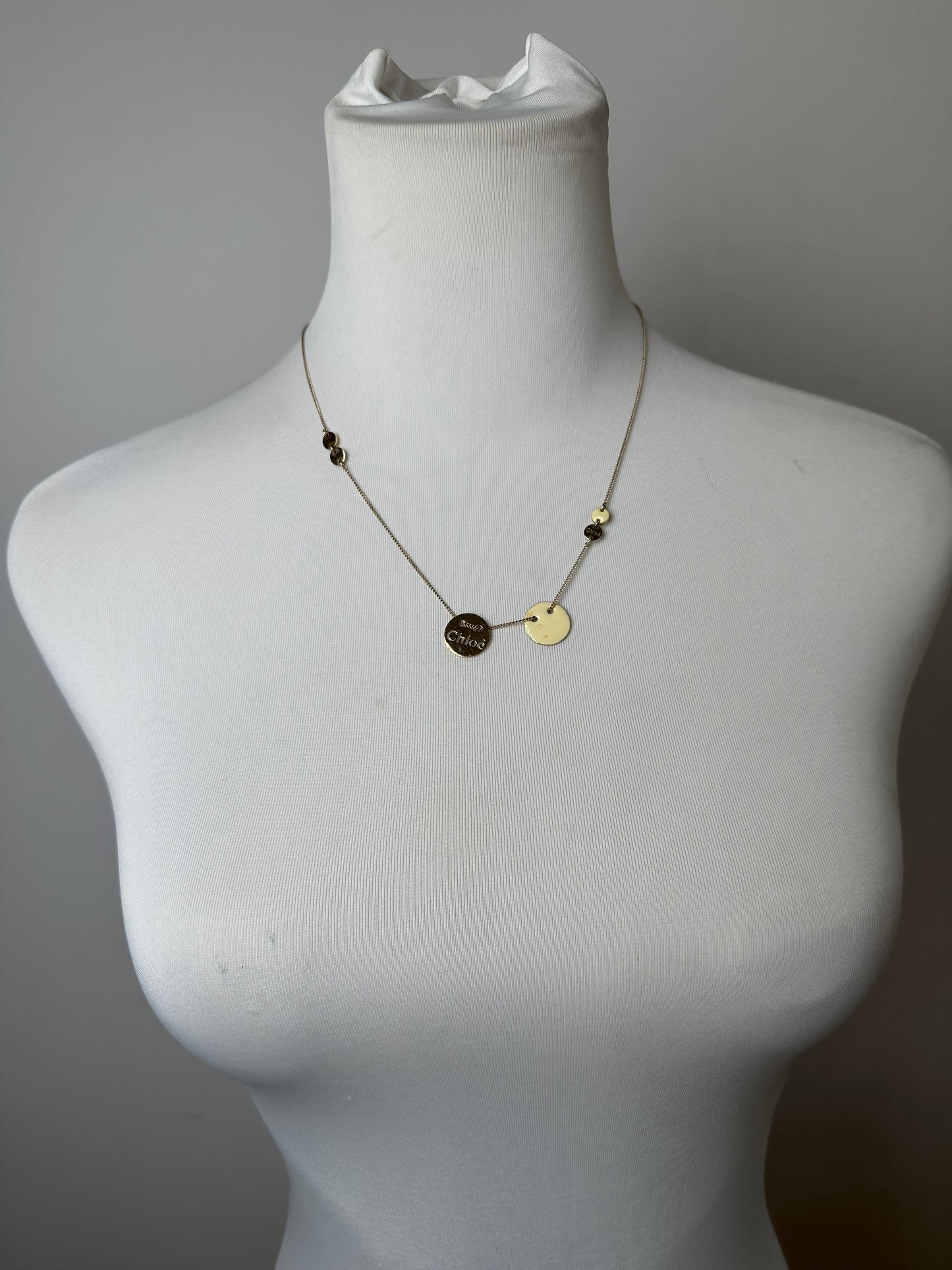 Vintage Chloé Logo Engraved Necklace Gold Metal Early 2000s