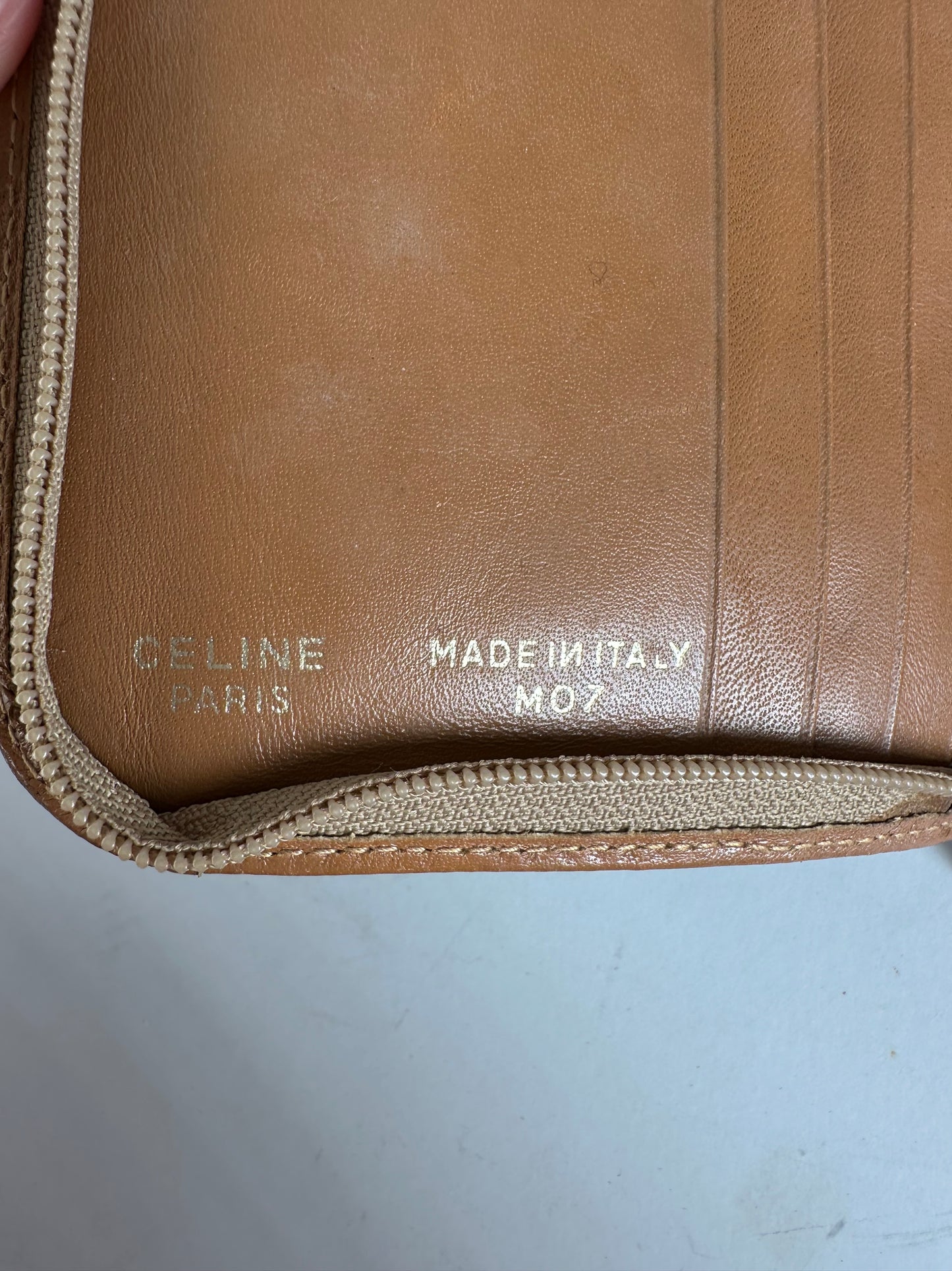 Vintage Celine Macadam Canvas Zip Wallet Beige Brown