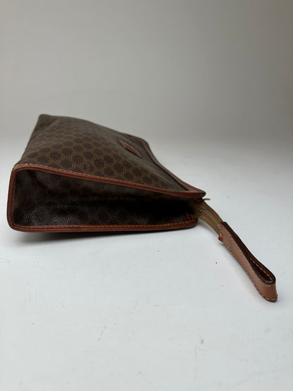 Vintage Celine Paris Leather Monogram Clutch Brown
