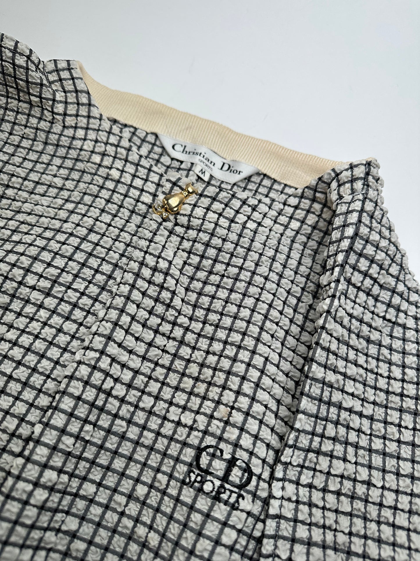 Vintage Dior Sports CD Logo Textured Checkered Pullover Cream Black M