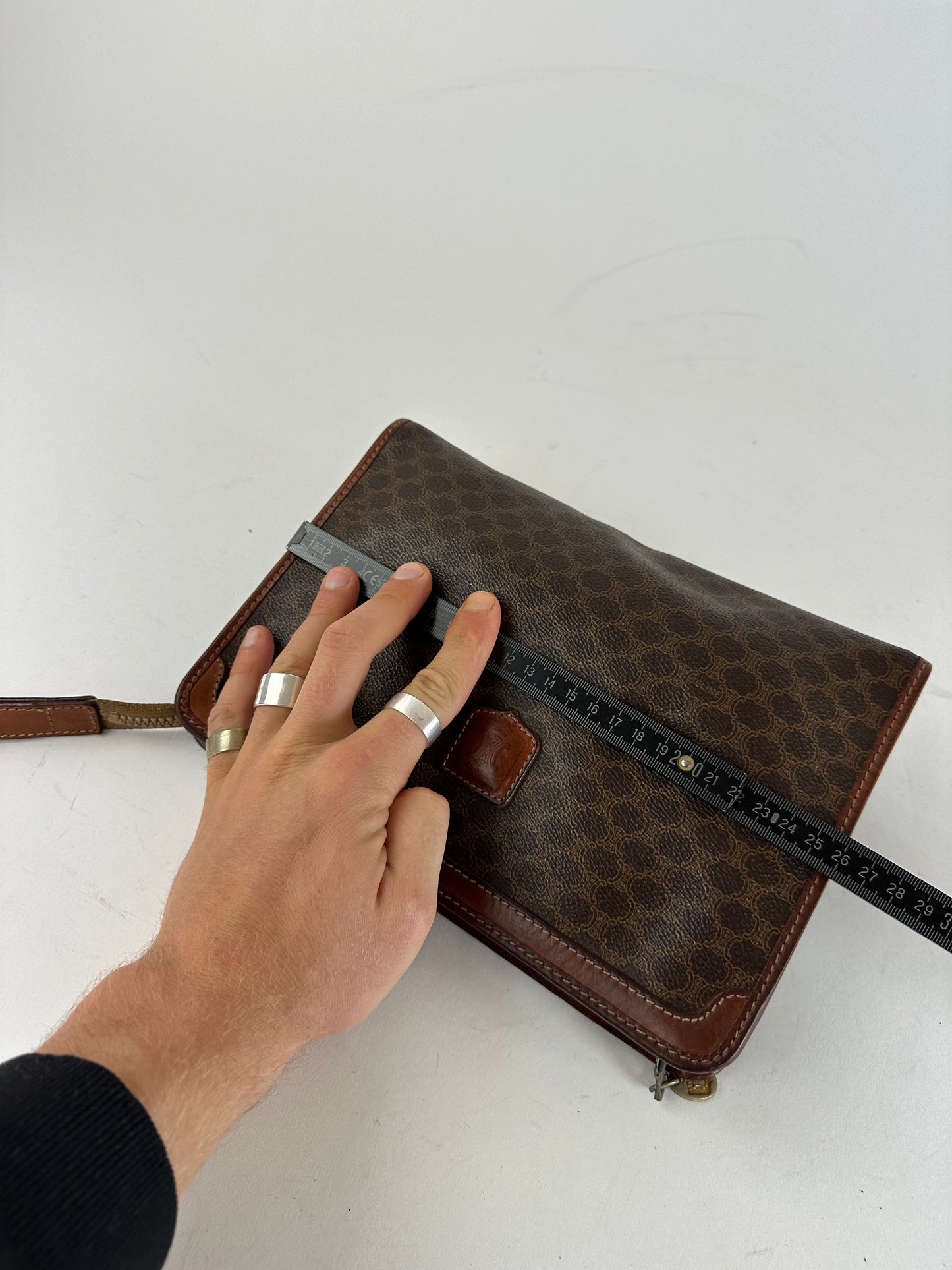 Vintage Celine Paris Leather Monogram Clutch Brown