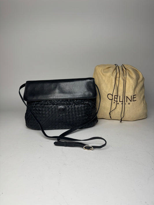 Vintage Celine Paris Braided Leather Bag Black