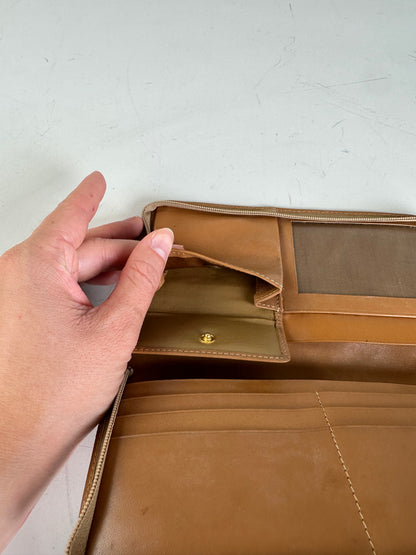 Vintage Celine Macadam Canvas Zip Wallet Beige Brown