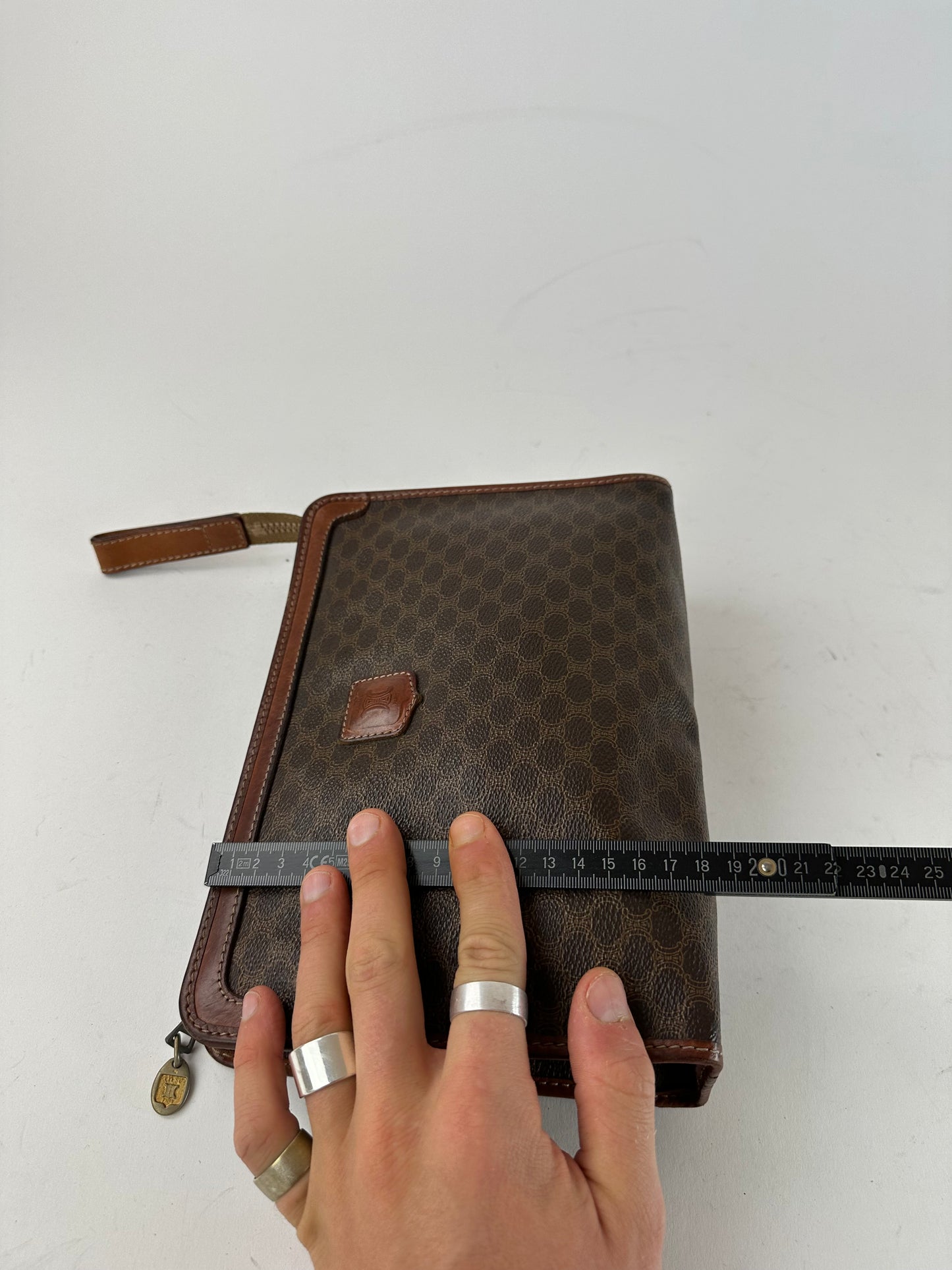 Vintage Celine Paris Leather Monogram Clutch Brown