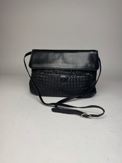 Vintage Celine Paris Braided Leather Bag Black