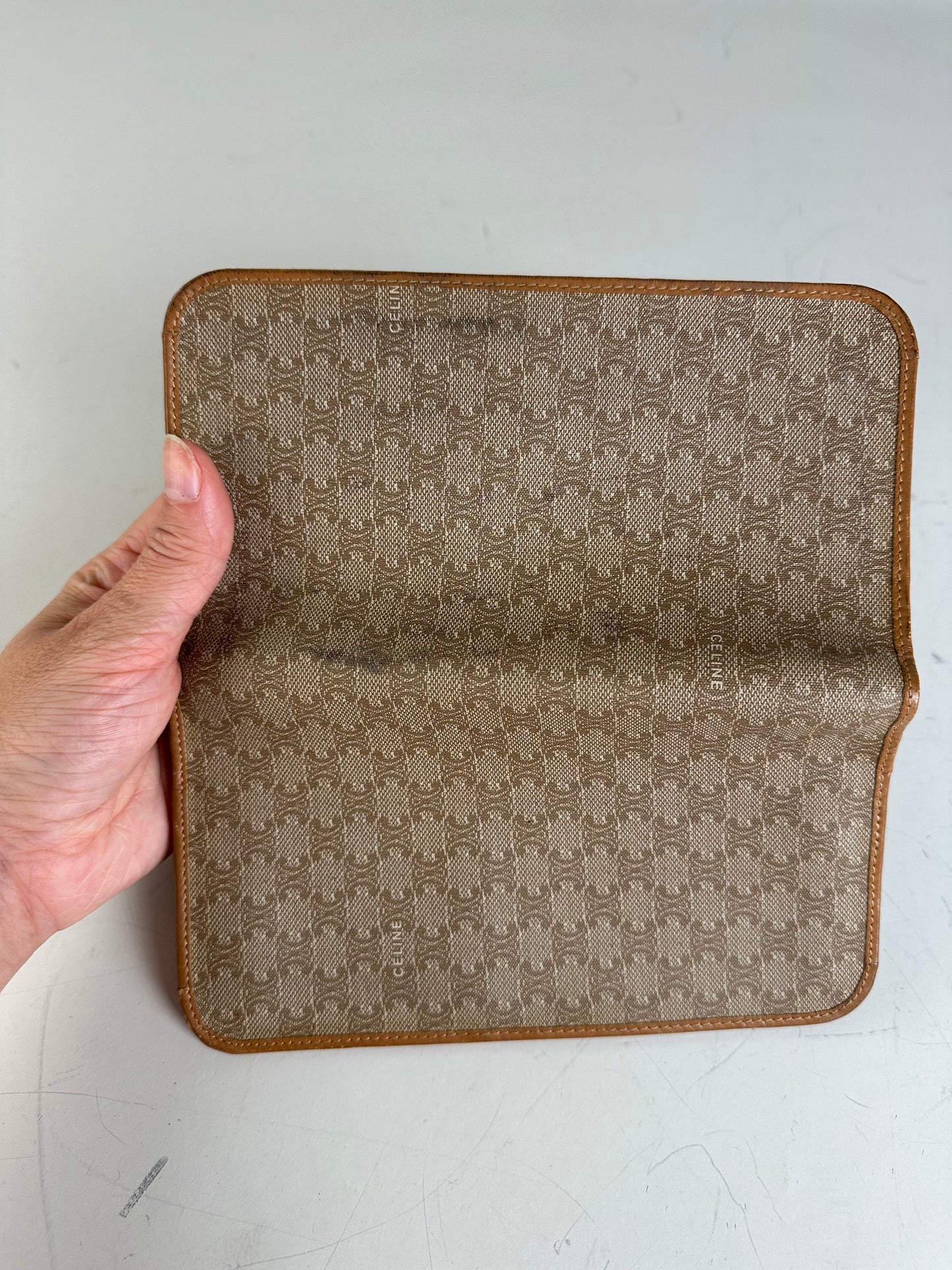 Vintage Celine Macadam Canvas Zip Wallet Beige Brown