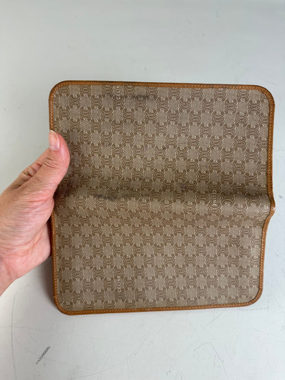 Vintage Celine Macadam Canvas Zip Wallet Beige Brown