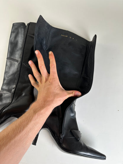 Vintage Ferragamo Leather Knee-High Boots Black Silver