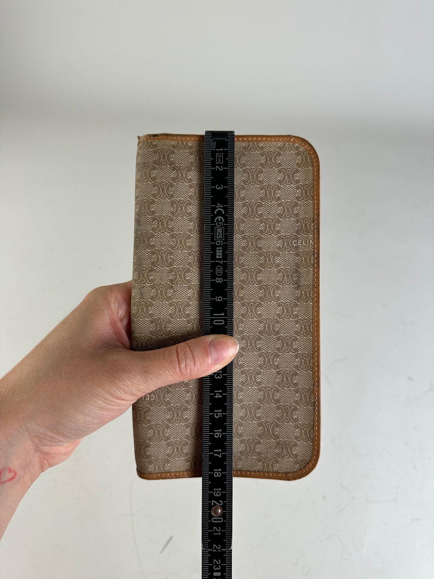 Vintage Celine Macadam Canvas Zip Wallet Beige Brown