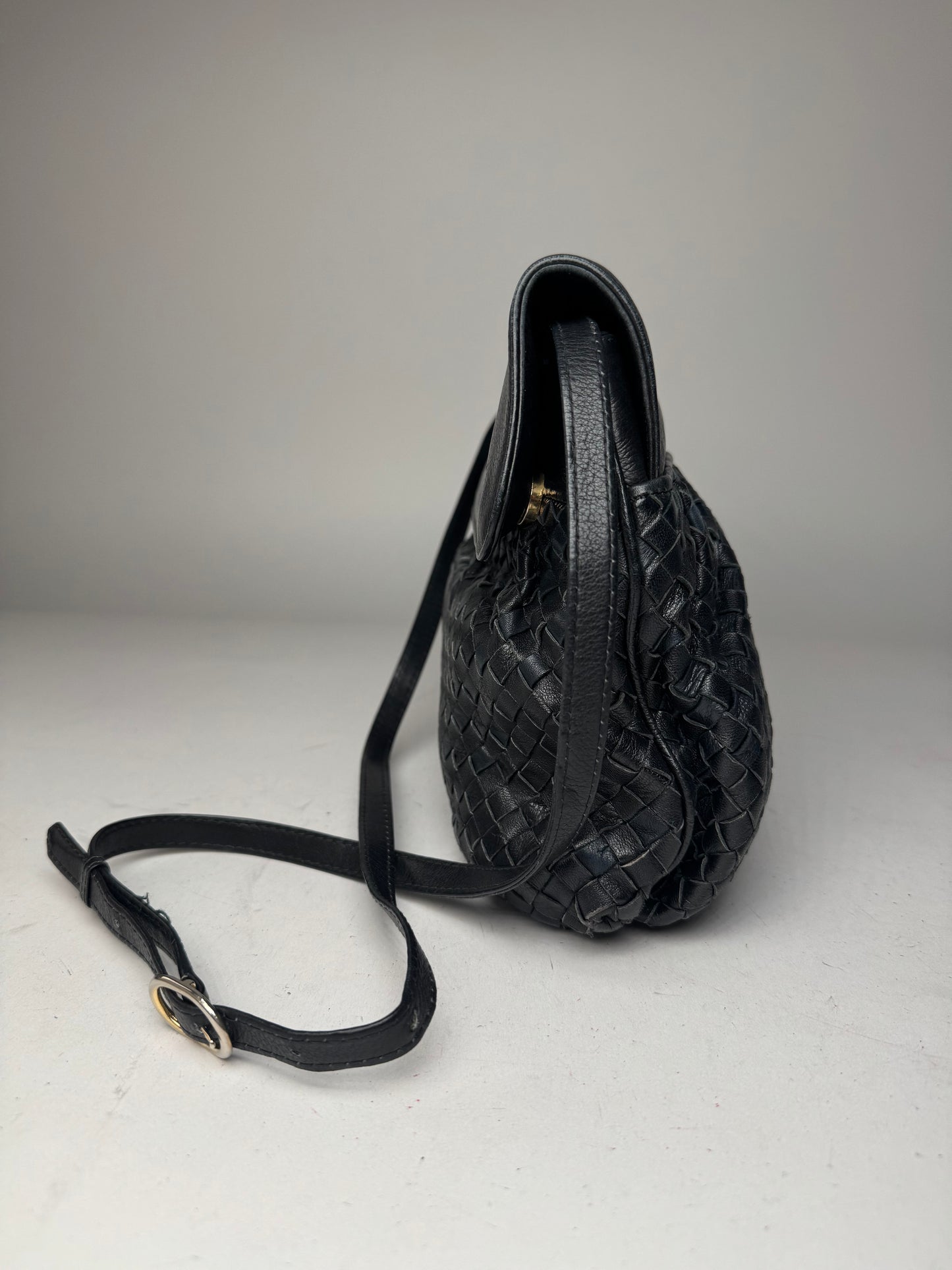 Vintage Celine Paris Braided Leather Bag Black