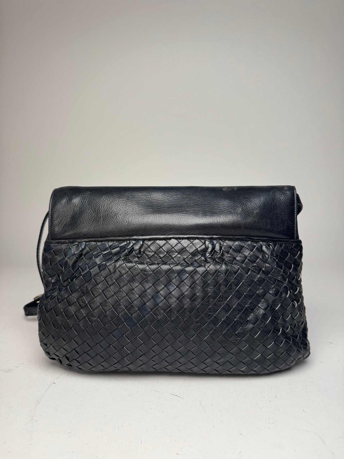 Vintage Celine Paris Braided Leather Bag Black