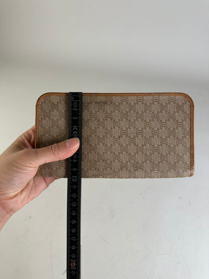 Vintage Celine Macadam Canvas Zip Wallet Beige Brown