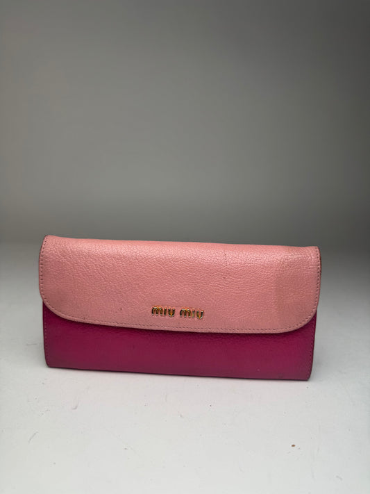 Portefeuille vintage en cuir Miu Miu rose violet