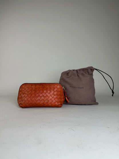Vintage Bottega Veneta Woven Leather Cosmetic Case Rust