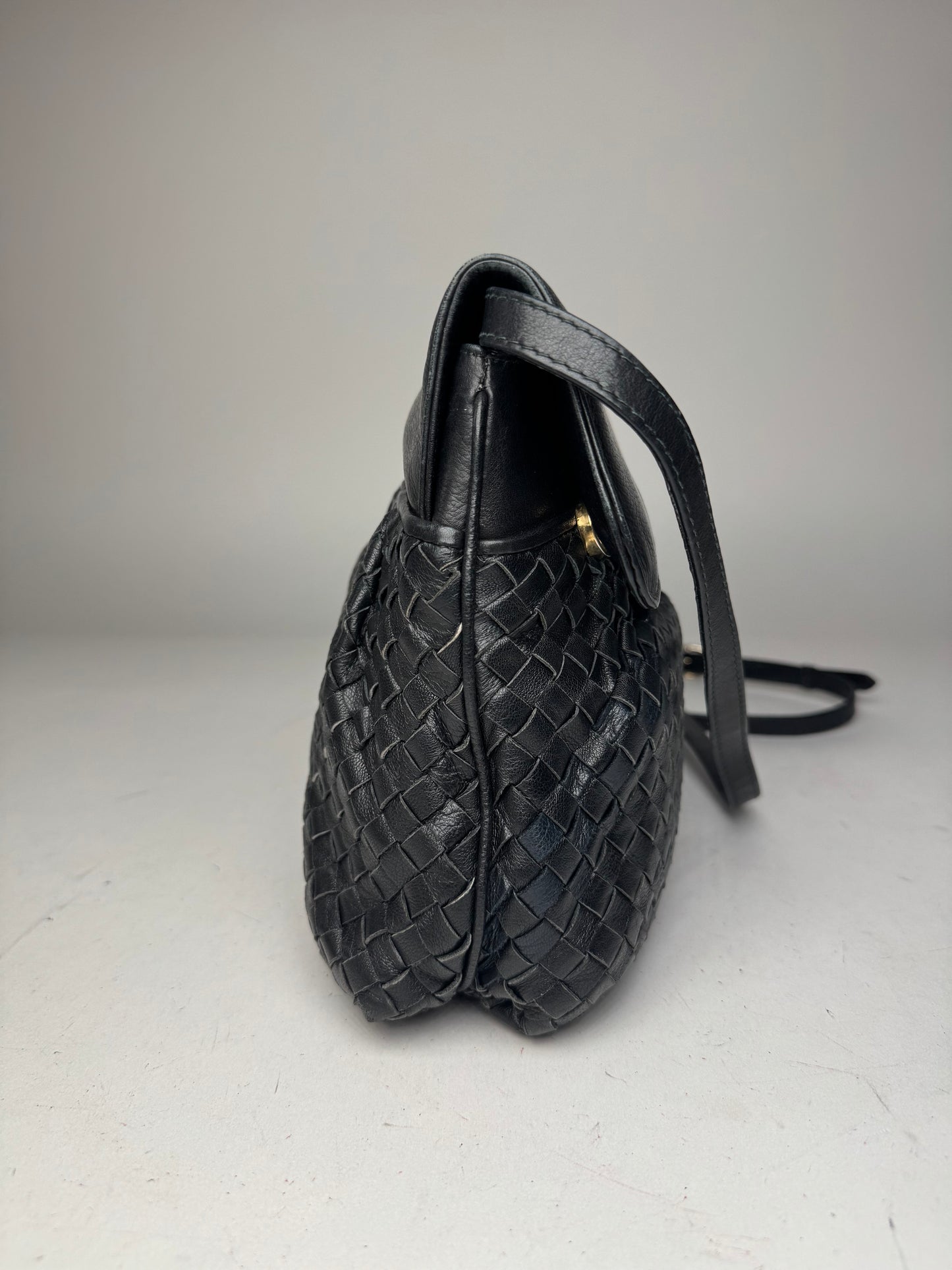 Vintage Celine Paris Braided Leather Bag Black