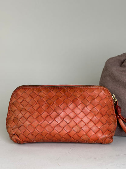 Vintage Bottega Veneta Woven Leather Cosmetic Case Rust