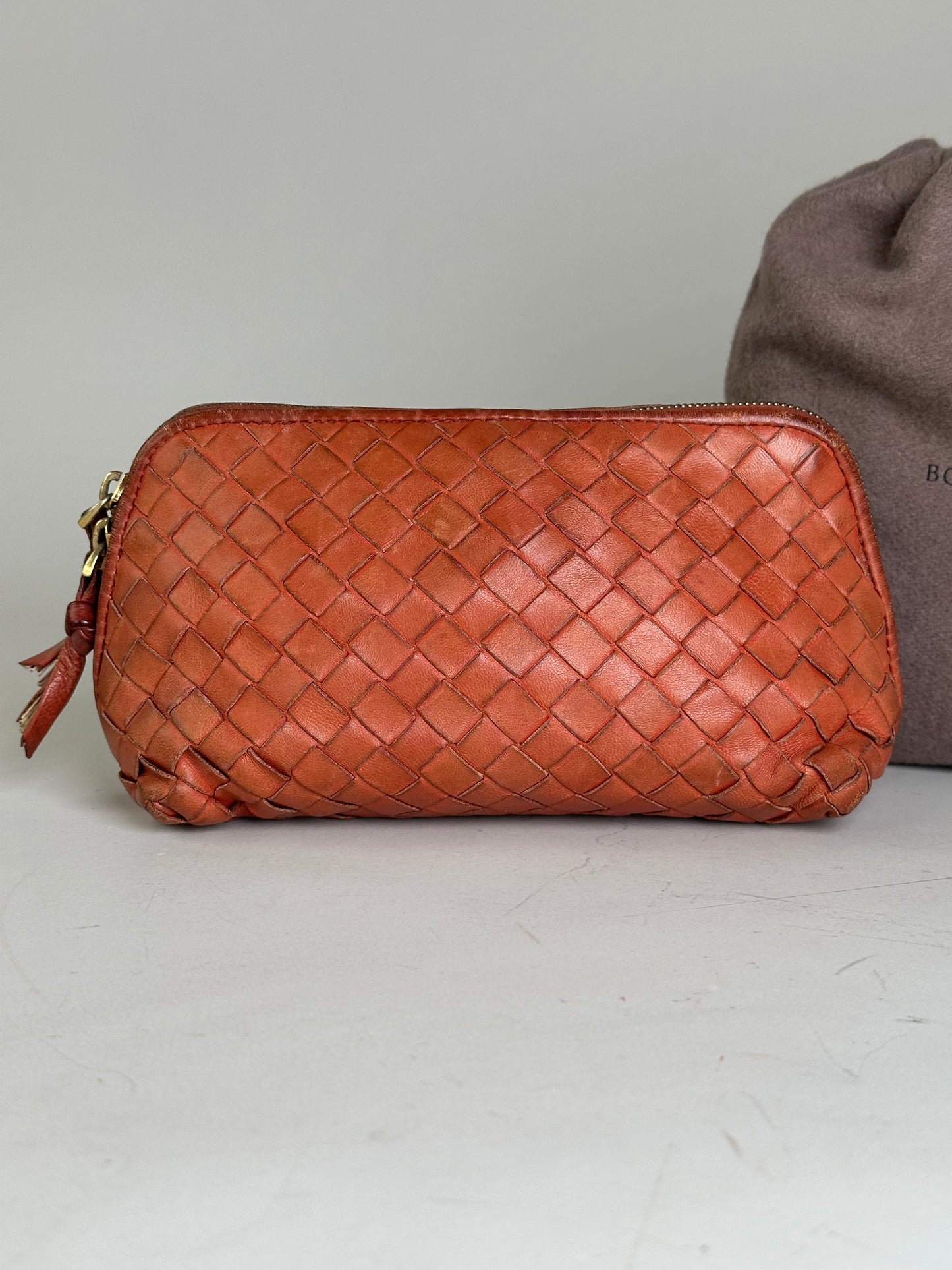 Vintage Bottega Veneta Woven Leather Cosmetic Case Rust