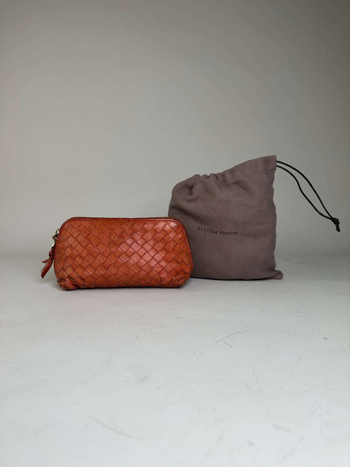 Vintage Bottega Veneta Woven Leather Cosmetic Case Rust