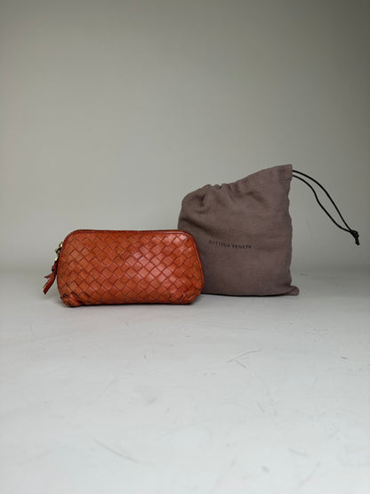 Vintage Bottega Veneta Woven Leather Cosmetic Case Rust