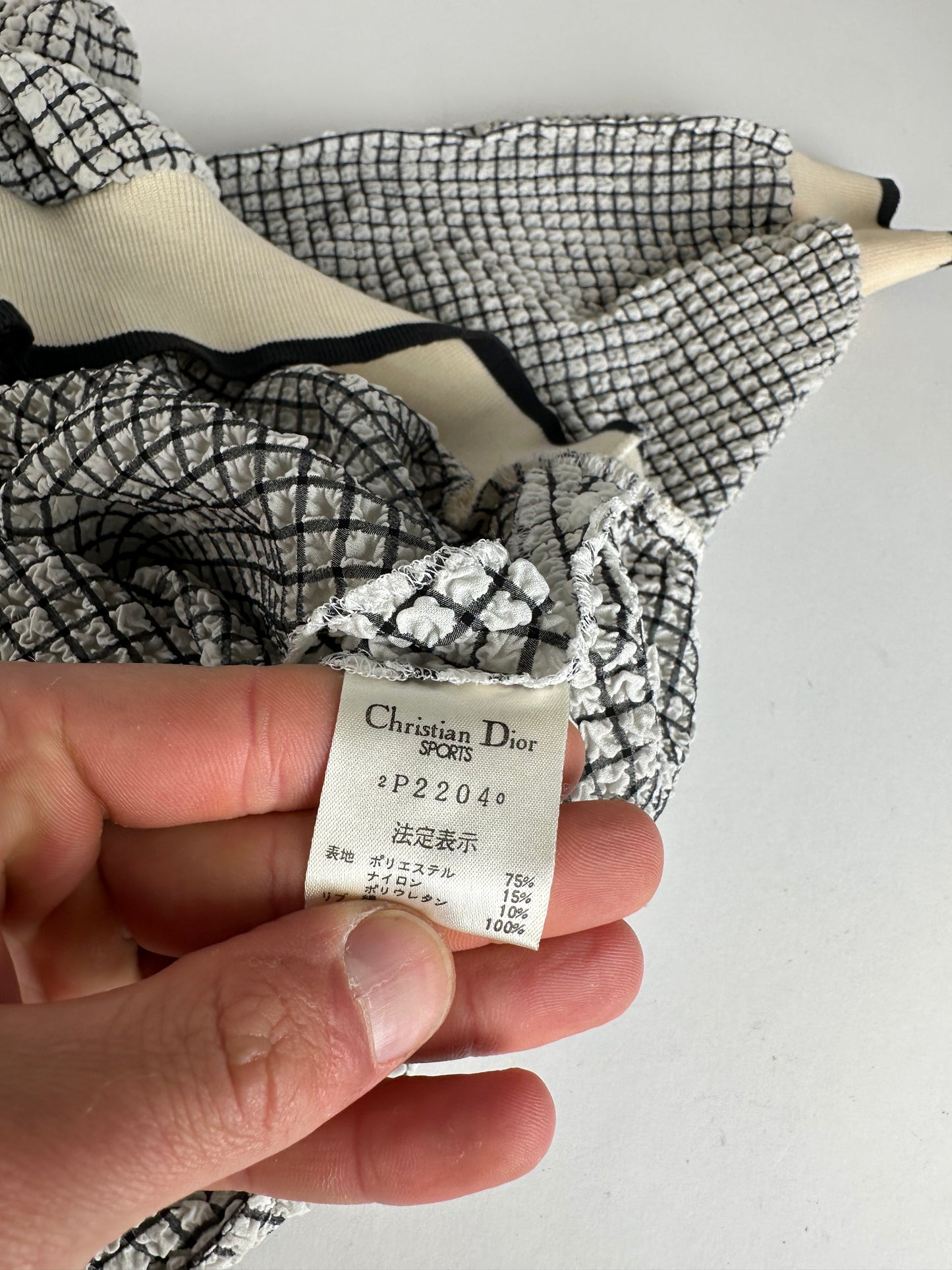Vintage Dior Sports CD Logo Textured Checkered Pullover Cream Black M