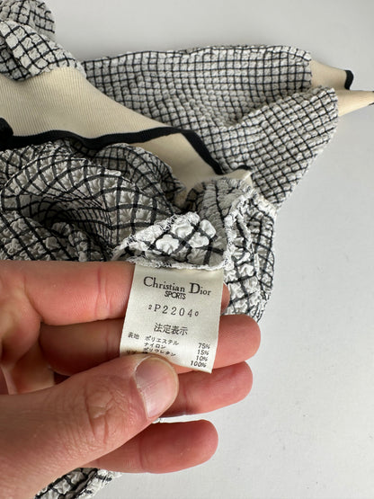 Vintage Dior Sports CD Logo Textured Checkered Pullover Cream Black M