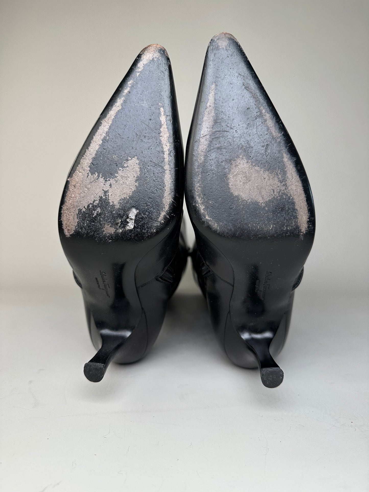 Vintage Ferragamo Leather Knee-High Boots Black Silver