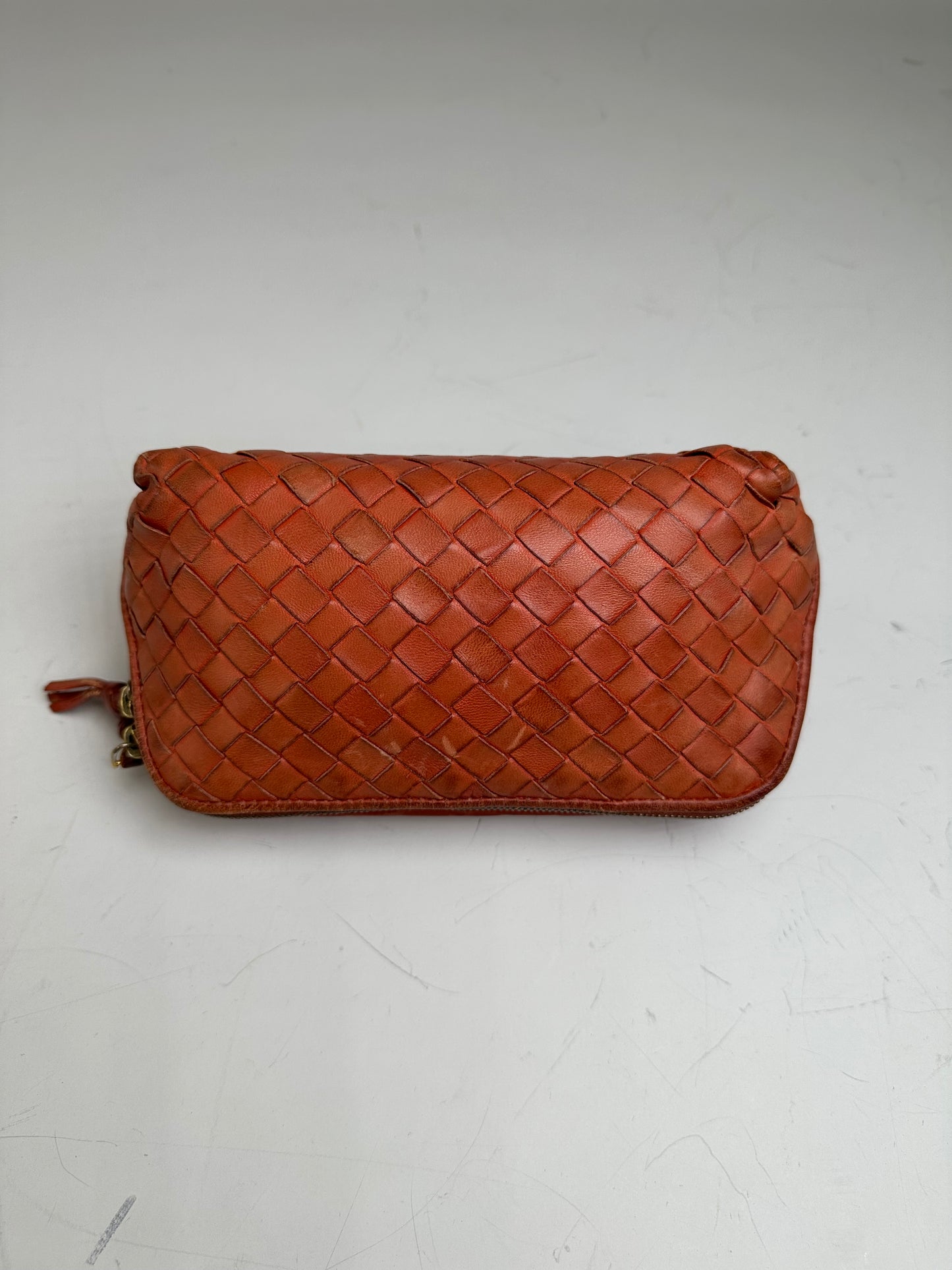Vintage Bottega Veneta Woven Leather Cosmetic Case Rust