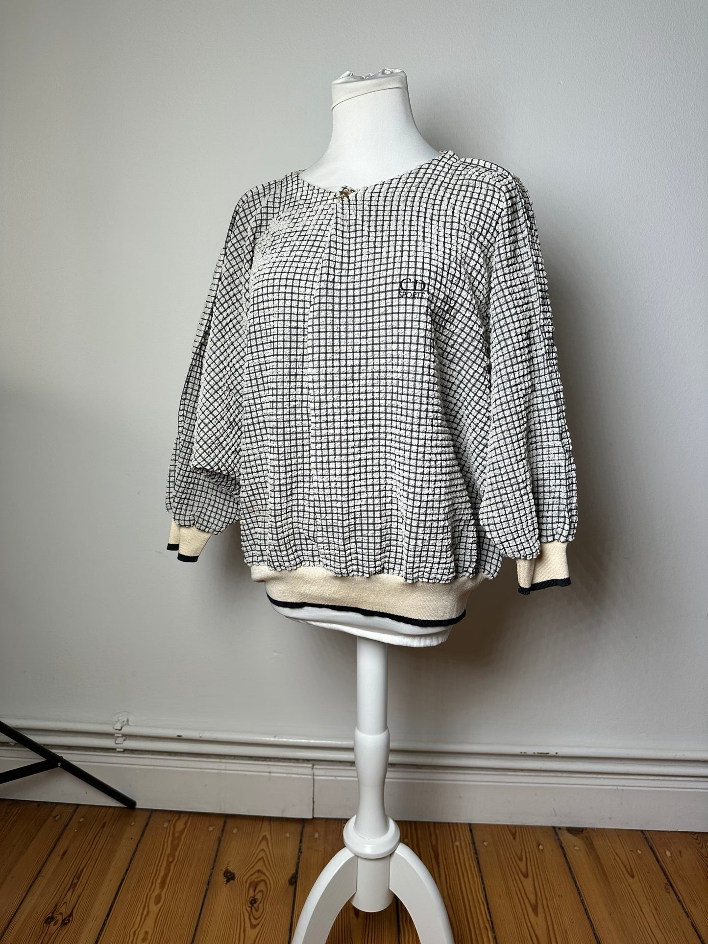 Vintage Dior Sports CD Logo Textured Checkered Pullover Cream Black M