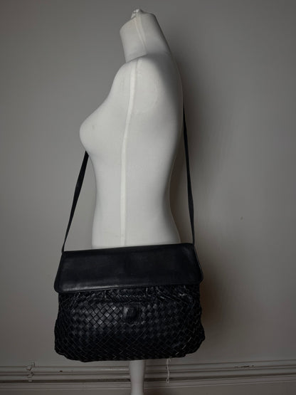 Vintage Celine Paris Braided Leather Bag Black