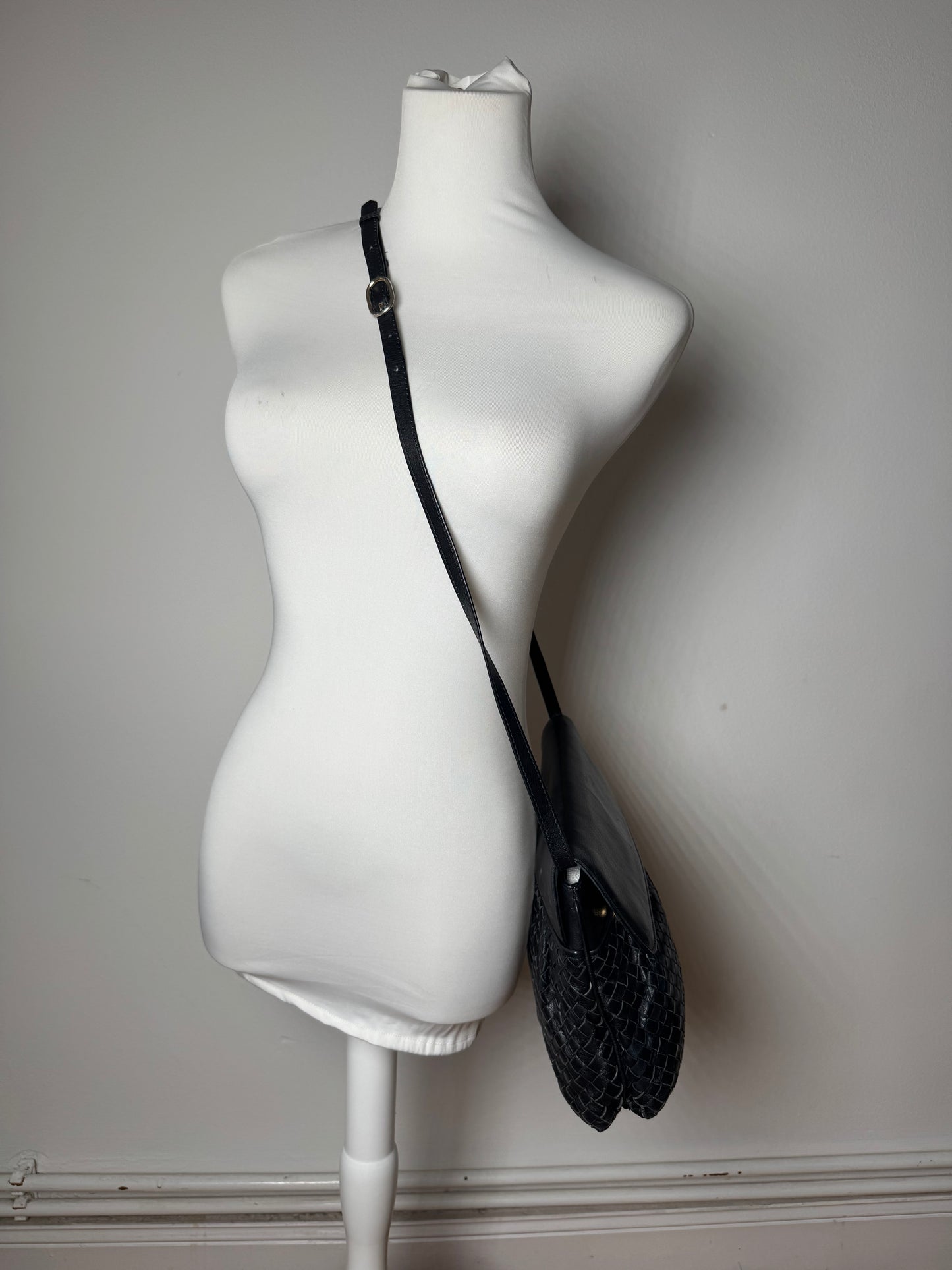 Vintage Celine Paris Braided Leather Bag Black